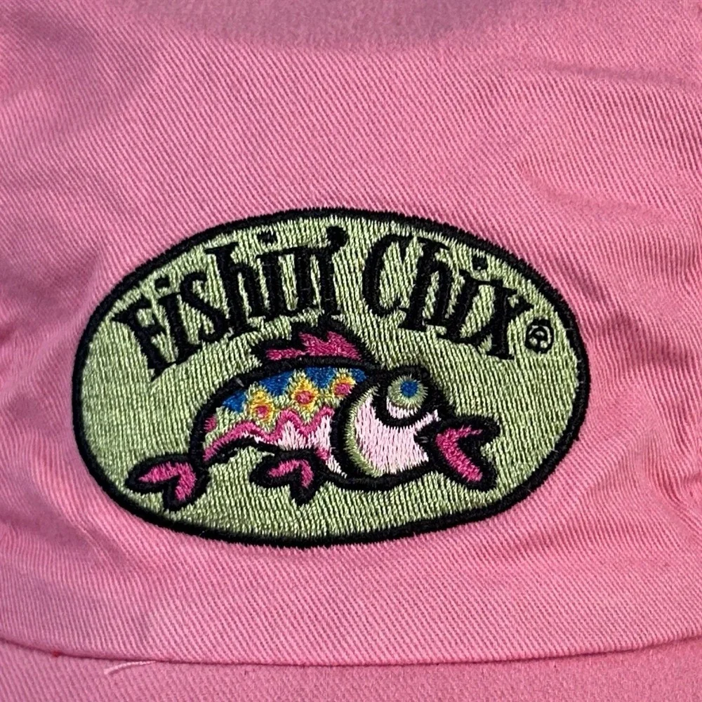 Fishin Chix Pink Fishing Sun Hat Cap Neck Flap Embroidered Fish Womens Outdoor
